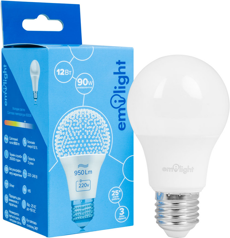 Лампа світлодіодна Emilight (6983850557907) 12Вт, E27, 6000K